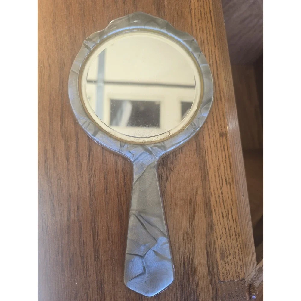 Art Deco Bakelite Green Marbleized Hand Held Vanity Mirror